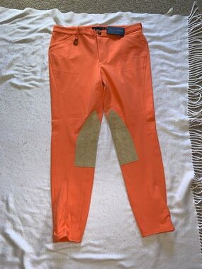 Ralph Lauren Orange Riding pants/Breeches with Tan Knee Patches size 12 NWT